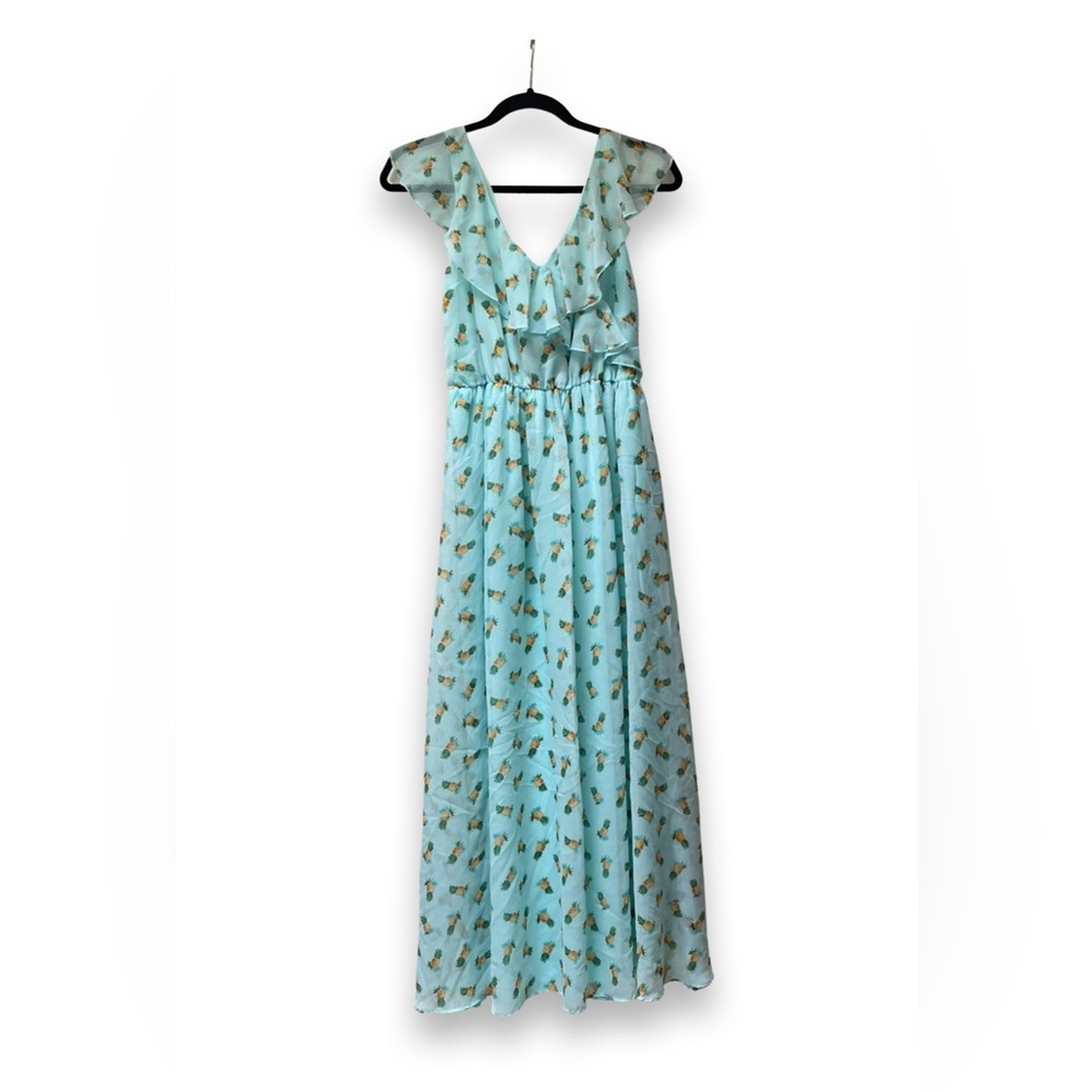 Pineapple print light blue maxi dress